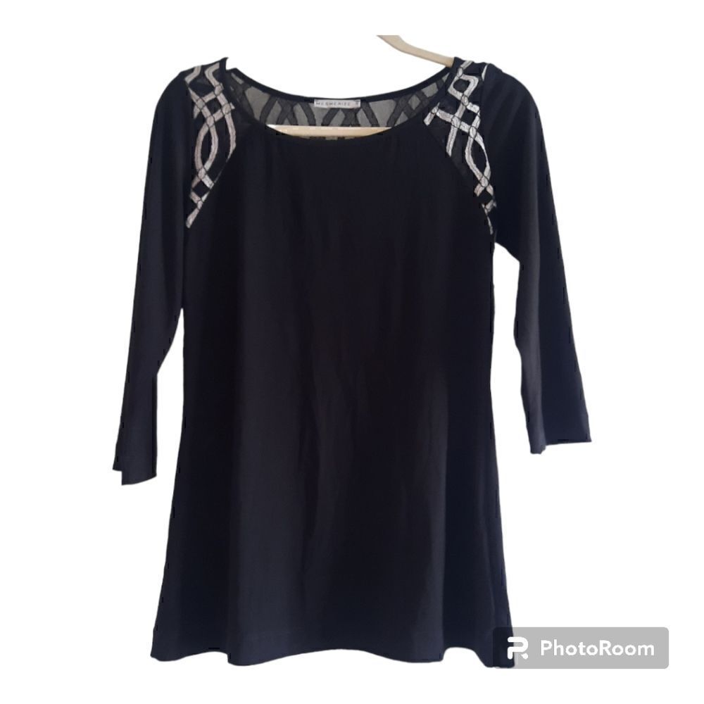 Mesmerize Geometric Mesh Panel Blouse Top